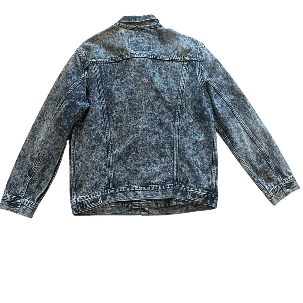 Levi Strauss Mens XL Acid Wash Denim Trucker Jacket Black Gray Jean Coat